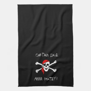 ARRR Matey Personalized Pirate Kitchen Towel Black