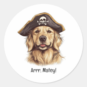 Arrr Matey Pirate Golden Retriever Dog Skull Classic Round Sticker