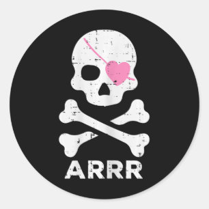 Arrr Pirate Heart Eyepatch Halloween Women Toddler Classic Round Sticker