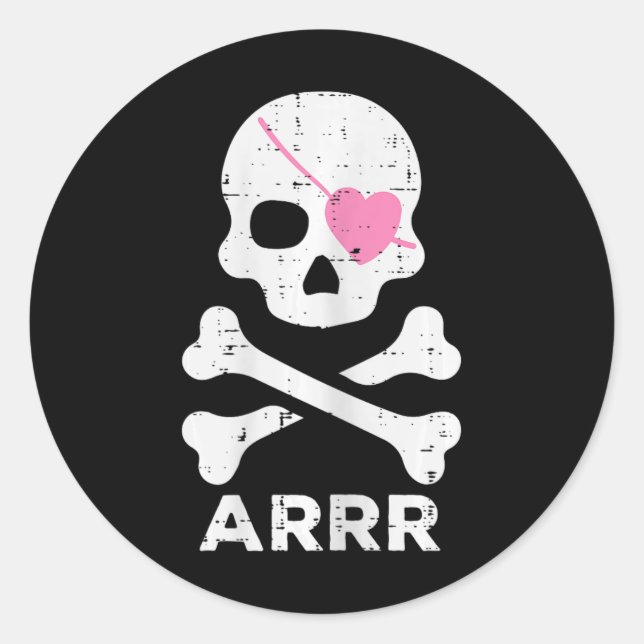 Arrr Pirate Heart Eyepatch Halloween Women Toddler Classic Round Sticker (Front)
