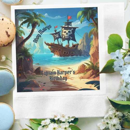 Arrr_some Pirate Island Ship Birthday Paper Napkin