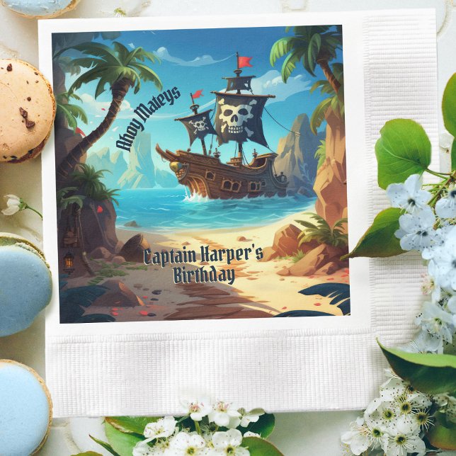 Arrr-some Pirate Island Ship Birthday Paper Napkin (Creator Uploaded)
