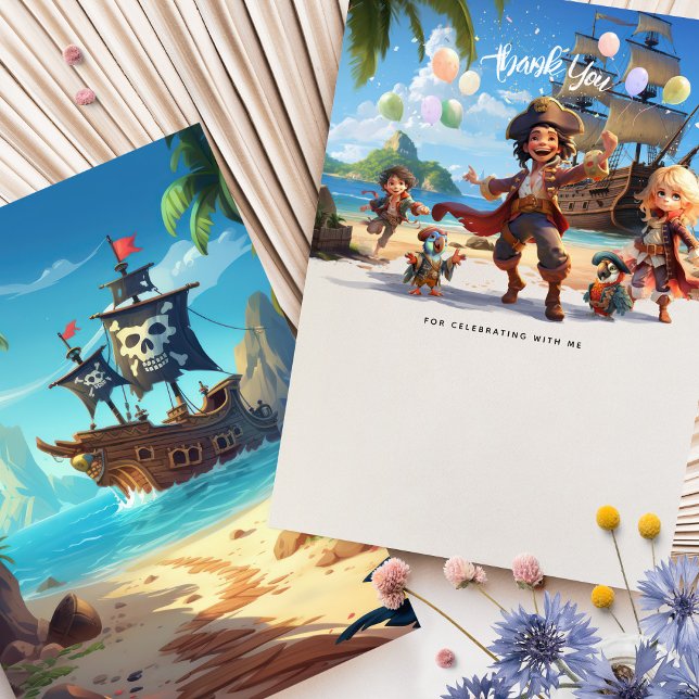 Arrr-thank-ye! Pirate Paradise Island Birthday Thank You Card (Creator Uploaded)
