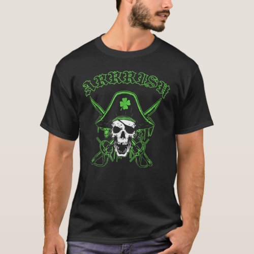 Arrrish St Patricks Day Irish Pirate Skull Shamro T_Shirt