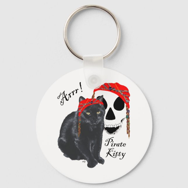 Arrrr!  Black Cat Pirate Kitty Keychain (Front)