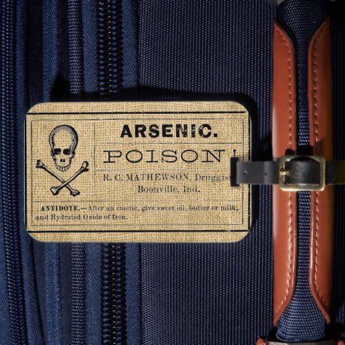 Arsenic Label on Burlap Luggage Tag