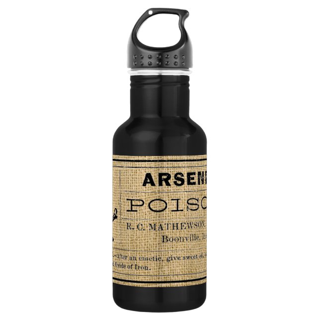 Arsenic Label on Burlap Stainless Steel Water Bottle (Front)