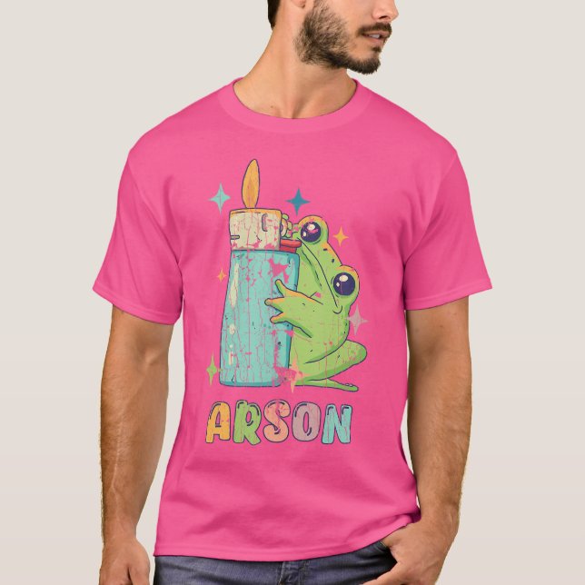 Arson Cute Frog With Lighter Green Animals Lovely  T-Shirt (Front)