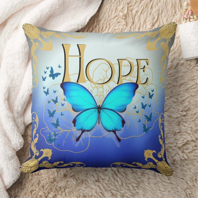 Arsty Blue Butterfly 20"x20" Throw Pillow - Hope  (Blanket)