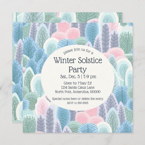 Arsty Winter Pastel Trees Christmas Party Invitation