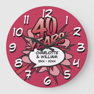 Art 40th Ruby Anniversary Fun Retro Comic Book Large Clock