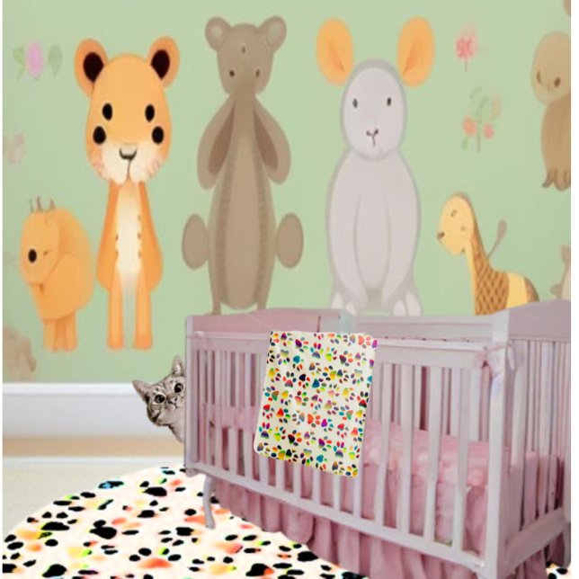 Art Abstract Colorful Paw Prints Animal Rug (Matching blanket also available in store.)