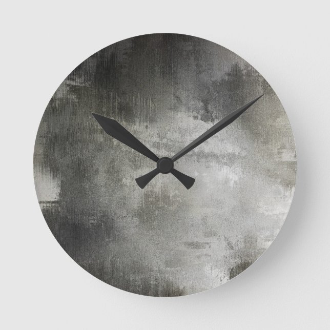 art abstract grunge black and white textured round clock (Front)