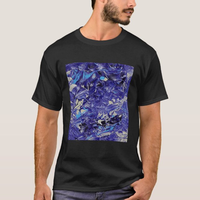 Art Abstract Painting Blue And White T-Shirt (Front)