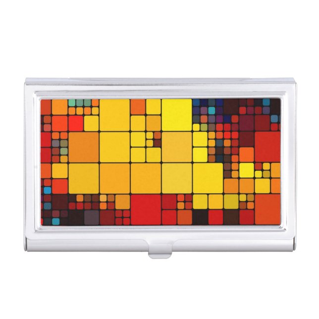 Art abstract vibrant rainbow geometric pattern business card holder (Front)