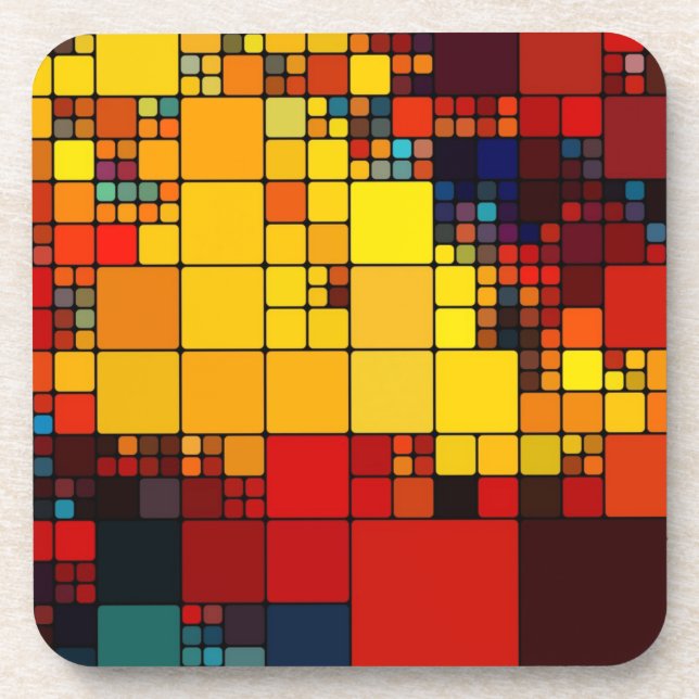 Art abstract vibrant rainbow geometric pattern drink coaster (Front)