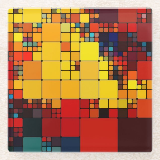 Art abstract vibrant rainbow geometric pattern glass coaster (Front)