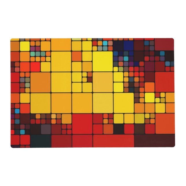 Art abstract vibrant rainbow geometric pattern placemat (Front)