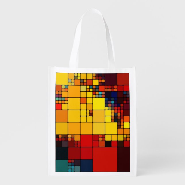 Art abstract vibrant rainbow geometric pattern reusable grocery bag (Front)