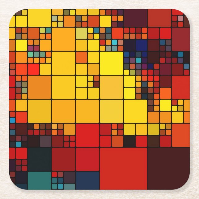 Art abstract vibrant rainbow geometric pattern square paper coaster (Front)