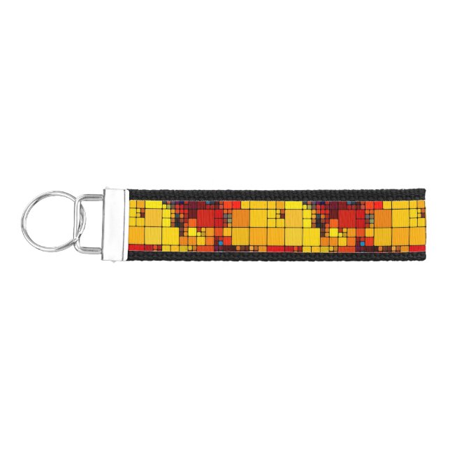 Art abstract vibrant rainbow geometric pattern wrist keychain (Keys on Left)