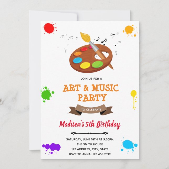 Art and music party Invitation (Front)