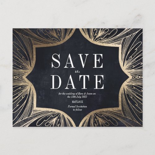 Art Art Nouveau  charcoal and Gold Save the date Postcard