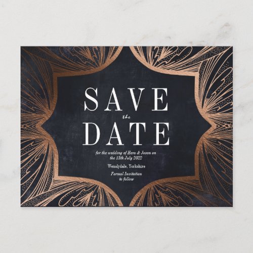 Art Art Nouveau  faux gold Wedding SAVE THE DATE Postcard