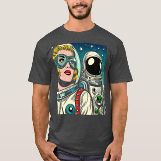 Art Astronauts in Space Comic Book Style T-Shirt