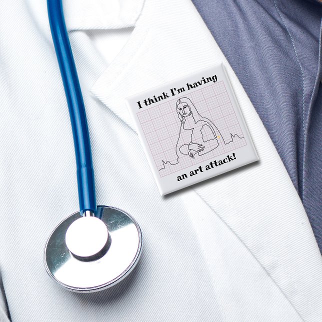 Art Attack Funny Mona Lisa EKG Cardiology Pun Button (Creator Uploaded)