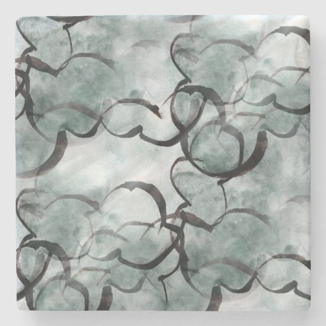 art avant-garde gray, black hand paint stone coaster (Front)