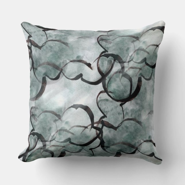 art avant-garde gray, black hand paint throw pillow (Front)