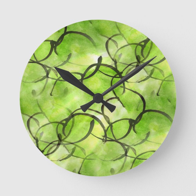 art avant-garde hand paint background green round clock (Front)