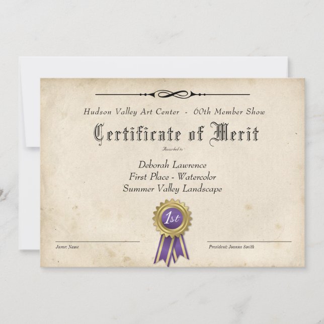 ART AWARD CERTIFICATE FOR SHOWS (Front)