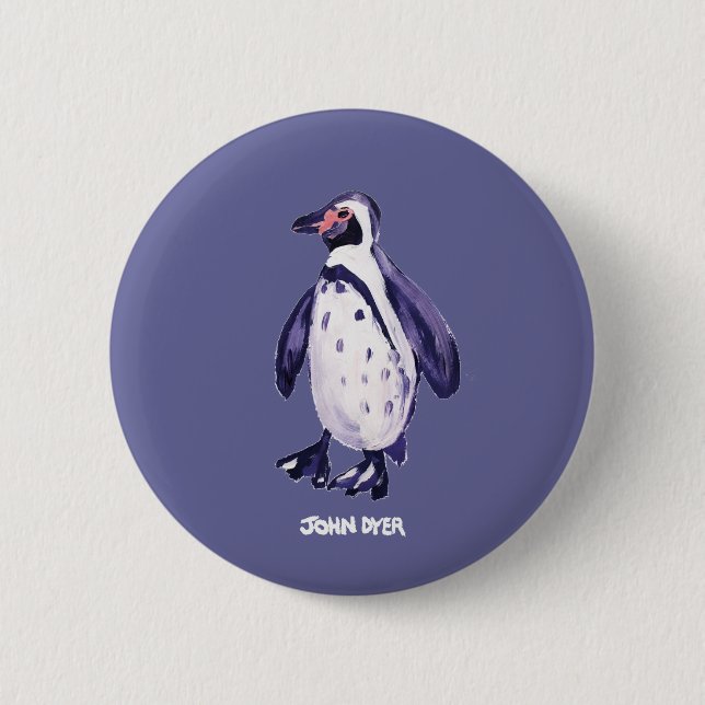 Art Badge Button: John Dyer Purple Penguin Pinback Button (Front)