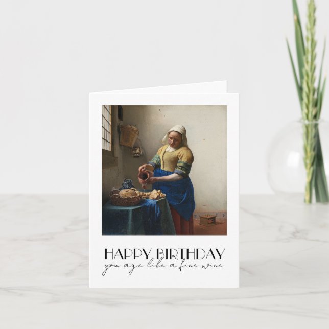 Art birthday card, Vermeer's Milkmaid pouring wine Card (Front)
