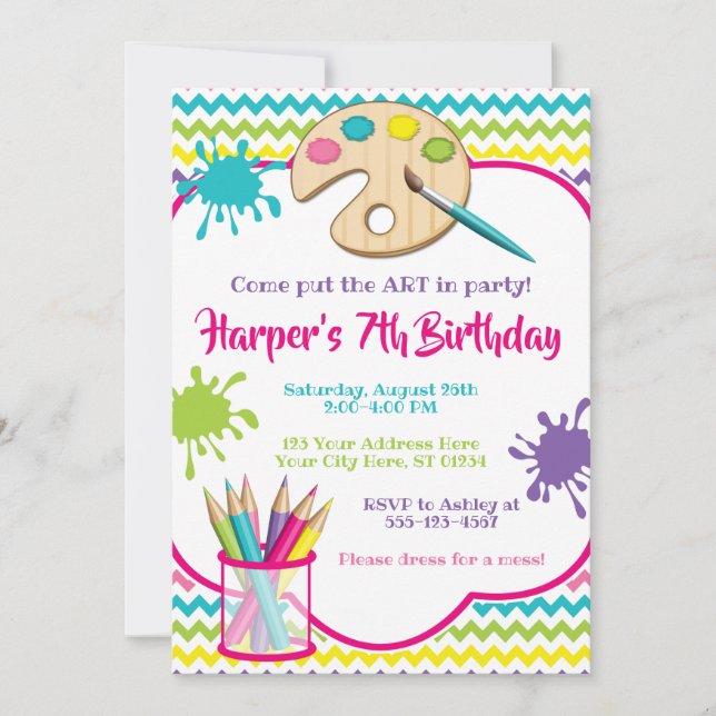 Art Birthday Invitation | Girl's Art Party (Front)