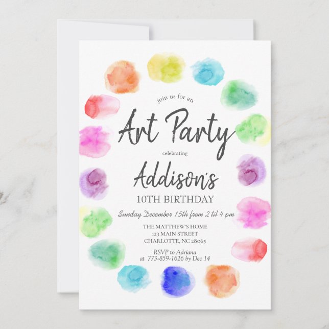 Art Birthday Invite, Paint Birthday Invitation, Invitation (Front)