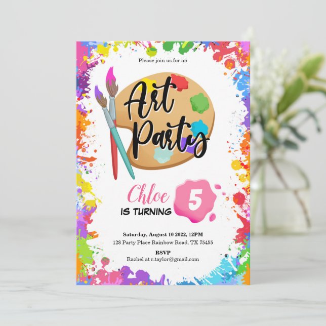 Art Birthday Party Invitation  (Standing Front)