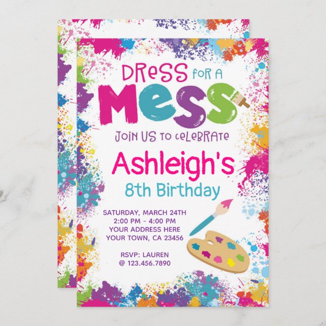 Art Birthday Party Invitation (Front/Back)