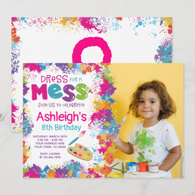 Art Birthday Party Invitation with Photo (Front/Back)