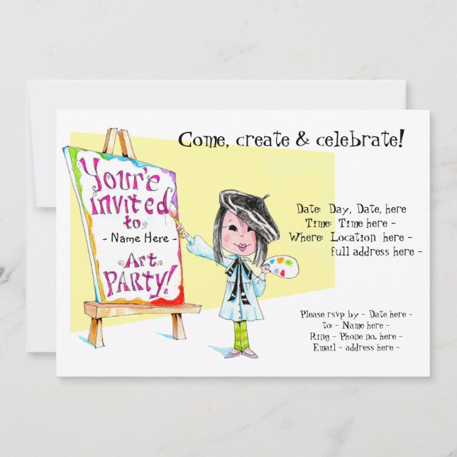 Art birthday Party Invitations for Girl (Front)