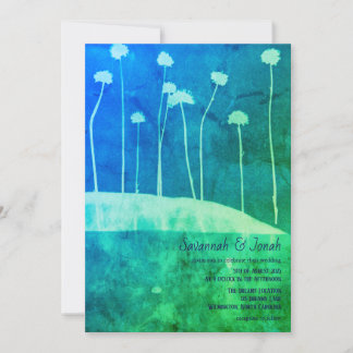 Art Blue Green Flower Bold Wedding Invitation