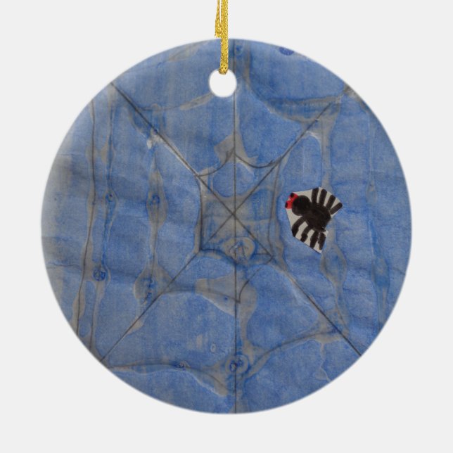 Art by Children, Spider with cobweb, drawing Ceramic Ornament (Back)