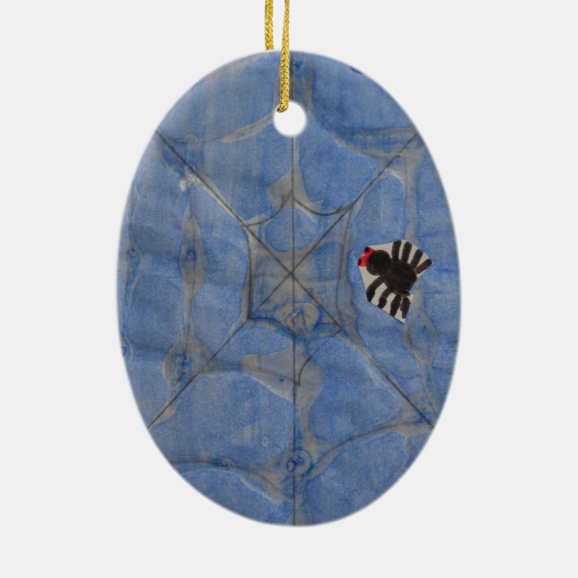 Art by Children, Spider with cobweb, drawing Ceramic Ornament (Back)