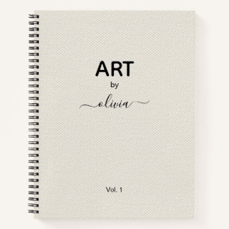 Art By Custom Name Beige Faux Canvas Notebook