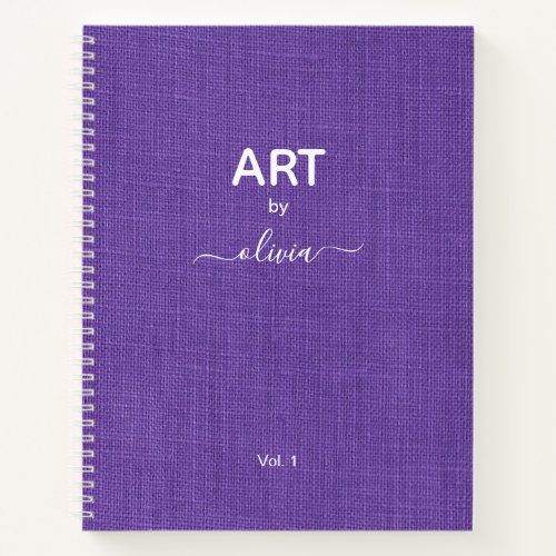 Art By Custom Name Purple Linen Photo Notebook