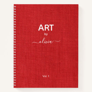 Art By Custom Name Red Linen Photo Notebook