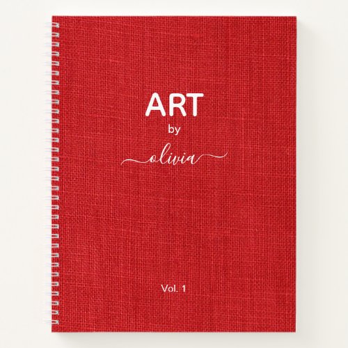 Art By Custom Name Red Linen Photo Notebook