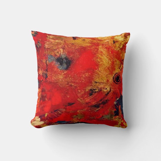 Art by DS Watkins Red and Gold Abstract Throw Pillow (Front)